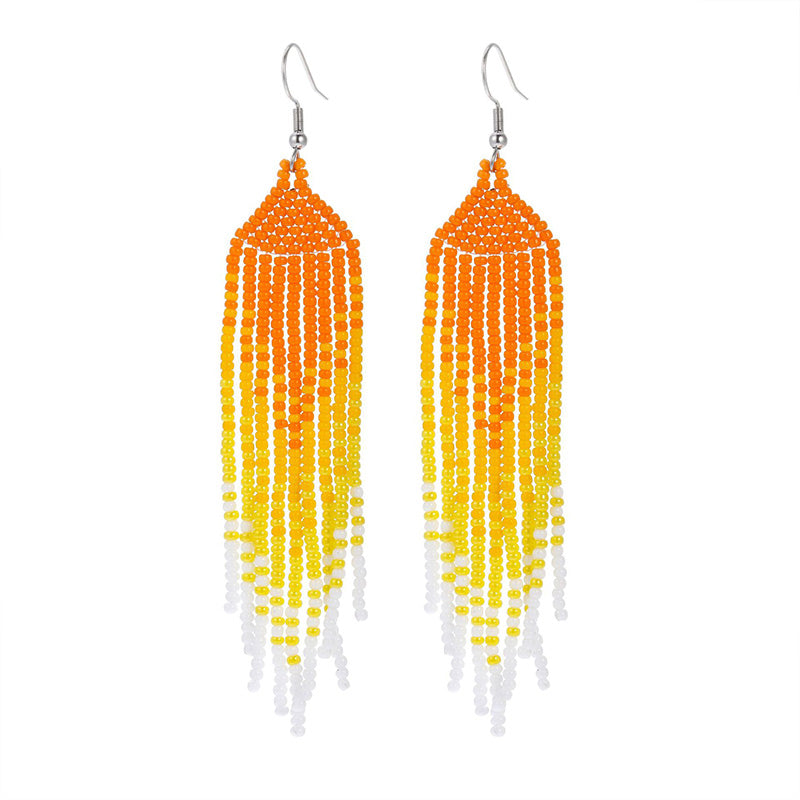 Wholesale Boho Braided Long Tassel Rice Bead Earrings OLY-ES-LC005